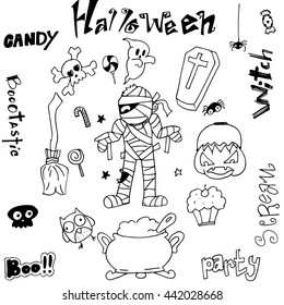 Halloween ghost character in doodle vector illustration