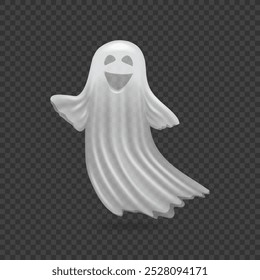 Halloween ghost character laughing and smiling. Vector apparition or poltergeist, spirit from haunted house frightening. Horror supernatural personage on transparent background