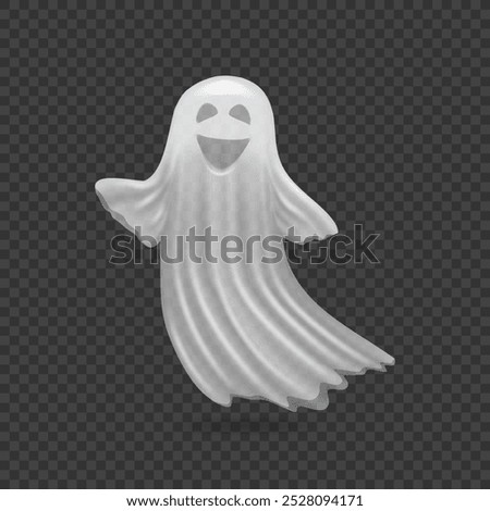 Halloween ghost character laughing and smiling. Vector apparition or poltergeist, spirit from haunted house frightening. Horror supernatural personage on transparent background