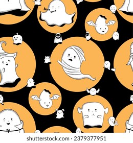 Halloween ghost character pattern background Vector illustration