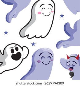 Halloween ghost character Pattern background Vector illustration