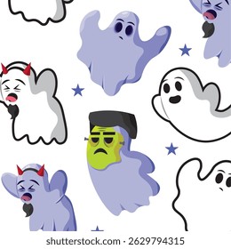 Halloween ghost character Pattern background Vector illustration