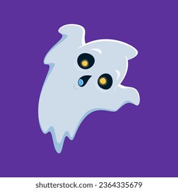 Halloween ghost character with wide glowing eyes on a mischievous face and raised arms playfully saying boo, while trying to frighten. Isolated cartoon vector charming, spooky and adorable spirit