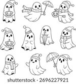 Halloween Ghost Clipart Bundle | Cute Spooky Line Art  | Trick or Treat Vector Set