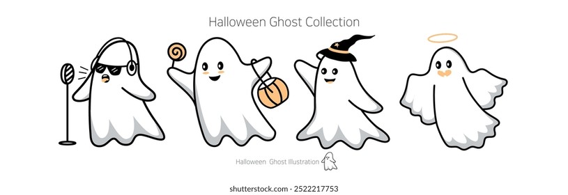 Halloween Ghost Collection. Cute Ghost Characters for Halloween Party Prep