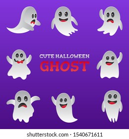 Halloween Ghost Collection Paper Cut Style with Gradient