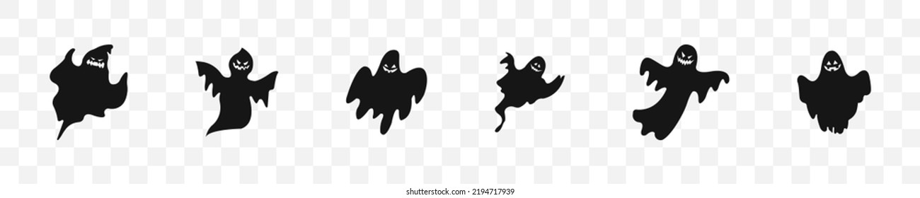 Halloween. Ghost Collection. Spooky Ghost Fly Silhouette. Ghosts Set. EPS 10. 