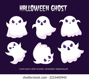 Halloween Ghost Collection Vector With Deep Purple Background