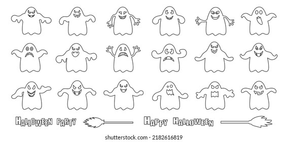 Halloween ghost coloring set vector illustration. Comic book style imitation.