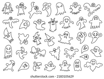 Halloween ghost coloring vector illustration. Isolated image on white background. Comic book style imitation.