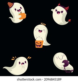 Halloween ghost with costumes collection Free Vector Cartoon illustration