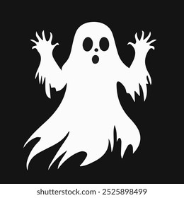 Halloween ghost. Creepy flying spirit isolated on black background. Vector simple halloween horror characters. Creepy costume for halloween party.