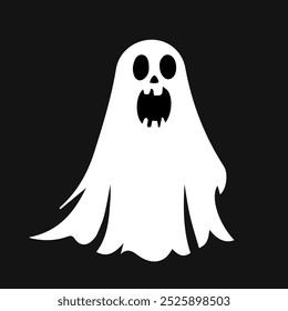 Halloween ghost. Creepy flying spirit isolated on black background. Vector simple halloween horror characters. Creepy costume for halloween party.