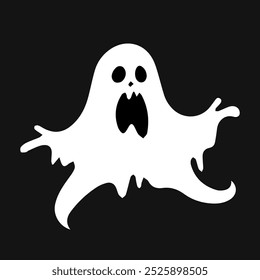 Halloween ghost. Creepy flying spirit isolated on black background. Vector simple halloween horror characters. Creepy costume for halloween party.