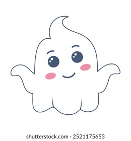 Halloween ghost in cute kawaii style. Funny spirit isolated on white background. 