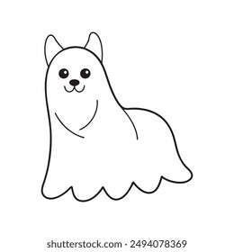 Halloween Fantasma Lindo Kawaii Valentine perro Line Art en fondo blanco