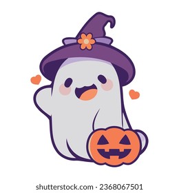 halloween fantasma linda ilustración de calabaza aislada