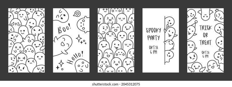 Halloween ghost design. Vector set of social media story template with copy space