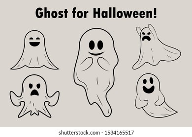 Set Ghost Characters Emoticons Isolated On Stock Vector (Royalty Free ...