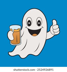 Halloween Fantasma Bebendo Cerveja Clipart, Animação Fantasma com Ilustração Caneca de Cerveja