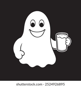 Halloween Ghost Drinking Beer Clipart, Cartoon Ghost Cheers with Beer Mug Illustration