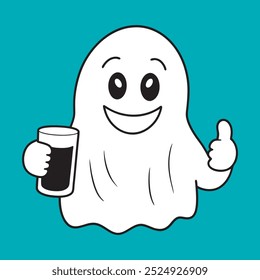 Halloween Ghost Drinking Beer Clipart, Cartoon Ghost Cheers with Beer Mug Illustration