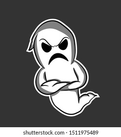 
Halloween ghost with emotionless face with folded hands