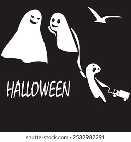 Halloween, familia fantasma, se puede utilizar como una postal, para un Sitio web, para un libro