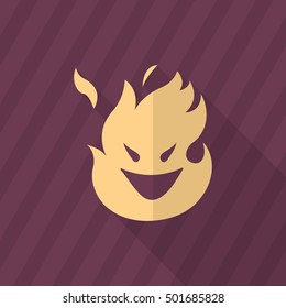Halloween ghost fire icon, Vector flat long shadow design. Halloween concept.