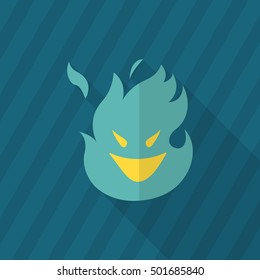 Halloween ghost fire icon, Vector flat long shadow design. Halloween concept.