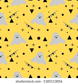 Halloween ghost and flag unique seamless pattern. vector illustration for fashion textile print and wrapping with festive design.