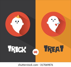 Halloween ghost flat design card