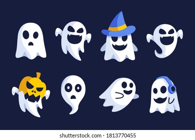 Halloween Ghost flat design collection set