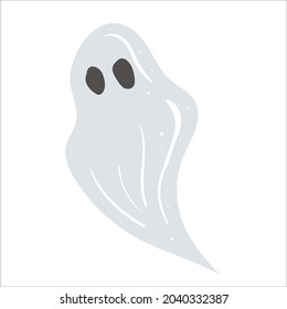 Halloween ghost flat vector illustration. Isolated object on white background. Good for posters, party invitations, stickers, cards, gift.