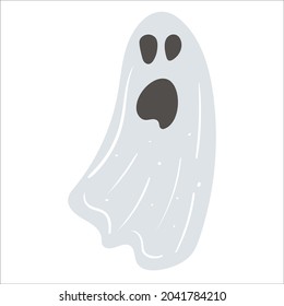 Ilustración de vector plano fantasma de Halloween. Objeto aislado sobre fondo blanco. Bueno para afiches, invitaciones a fiestas, pegatinas, tarjetas, regalo.