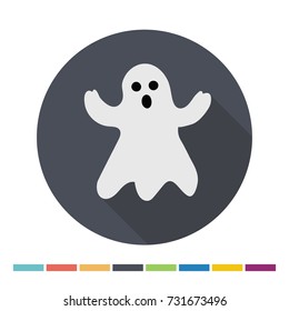 Halloween ghost flat vector illustration with long shadow.