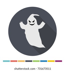Halloween ghost flat vector illustration with long shadow.