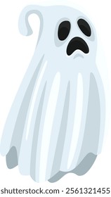 Halloween ghost floating with spooky face and surprised expression, ideal for halloween projects, printed materials, websites, social media posts, and more