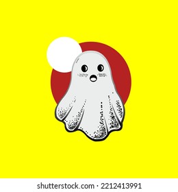halloween ghost flying on the moon side