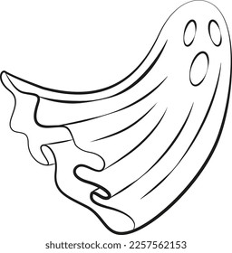 Halloween ghost. Flying phantom, vector illustration, contour drawing. Line art