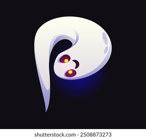 Halloween ghost font, letter P of boo monster cartoon character, vector horror alphabet. Halloween font or spooky ABC type of creepy poltergeist ghost in shape of letter P with funny funky face