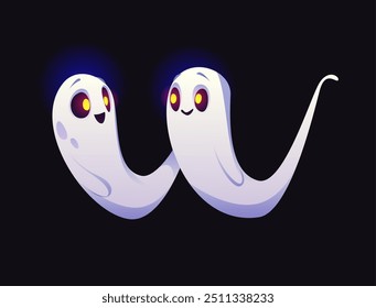 Fuente de fantasma de Halloween, letra W monstruo boo divertido para tipografía aterradora, alfabeto espeluznante de Vector. Fantasma de dibujos animados en forma de letra W para la fuente de vacaciones de Halloween o tipo espeluznante para niños con personajes divertidos del libro