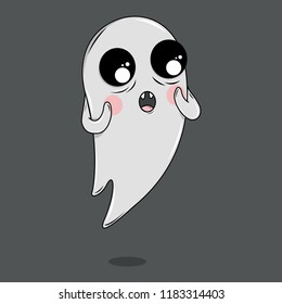 Halloween ghost. Frightened ghost. Vector illustration in cartoon style, isolated on black background. Vector Illustrations for Halloween.