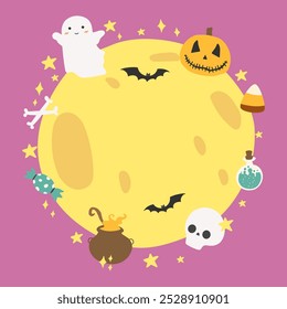 Halloween Ghost Full Moon Clipart. Happy Halloween. Happy halloween party invitation card, posters or flyers vector. Halloween Trick or Treat social media post vector illustration.