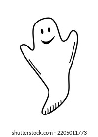 Halloween Ghost, Funny Horror Story Character, Vector Illustration Isolated On White.