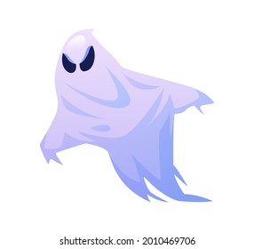 Halloween ghost with furious look, isolated evil monster of all hallows eve in october. Party costume for celebration. Floating apparition haunting and scaring. Flat cartoon character vector