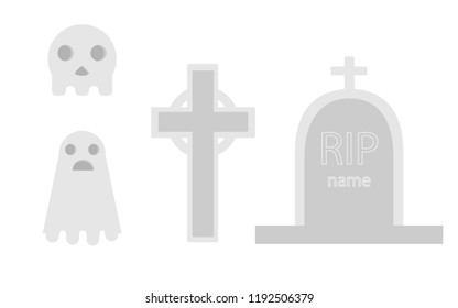 Halloween ghost and grave icon set grayscale design 