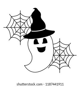 halloween ghost with hat witch isolated icon