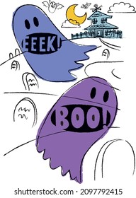 Halloween Ghost haunting a graveyard