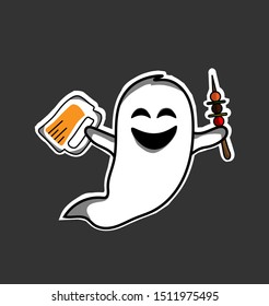 
Halloween Ghost Holding A Beer And Satay Glass